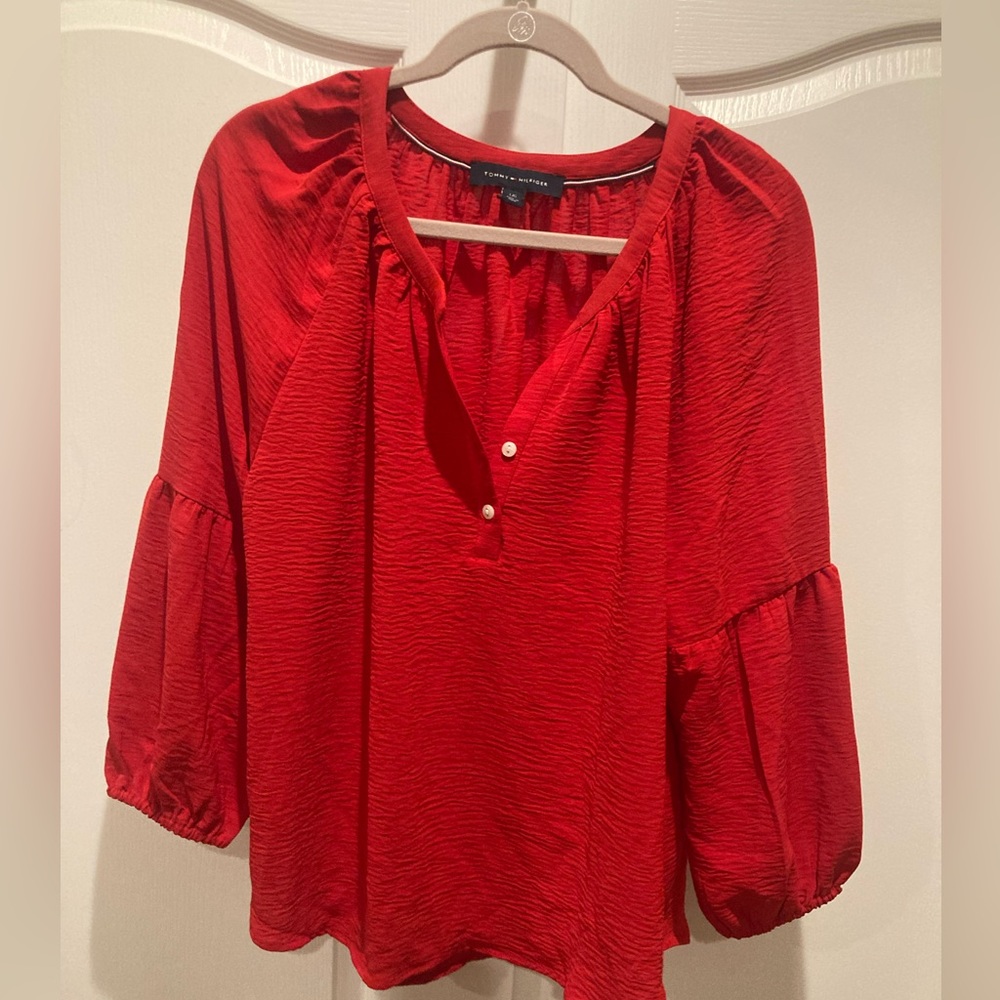 Tommy Hilfiger Womens XL Red long sleeve Blouse